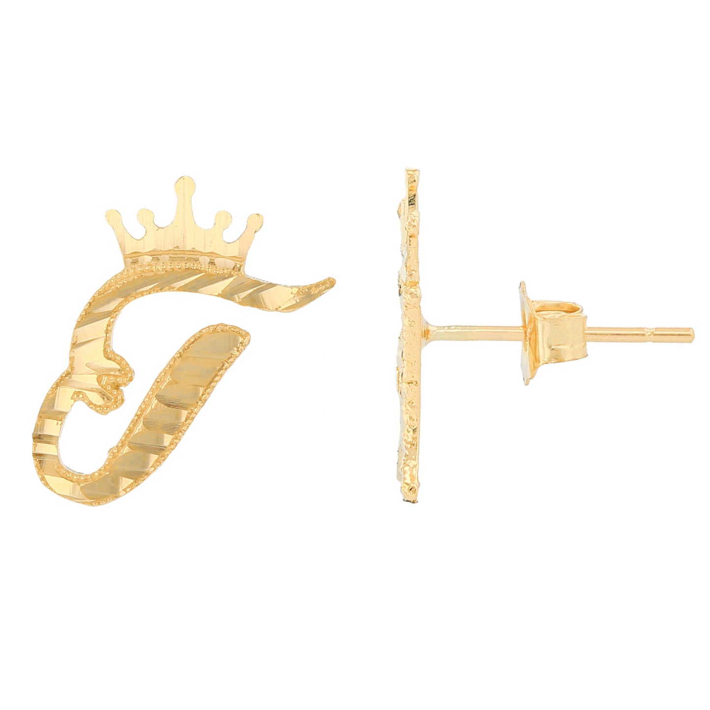 Regal Crown Design Diamond Cut Accent Initial Letter Earrings (JackAni# E13636)