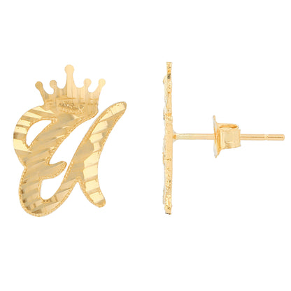 Regal Crown Design Diamond Cut Accent Initial Letter Earrings (JackAni# E13636)