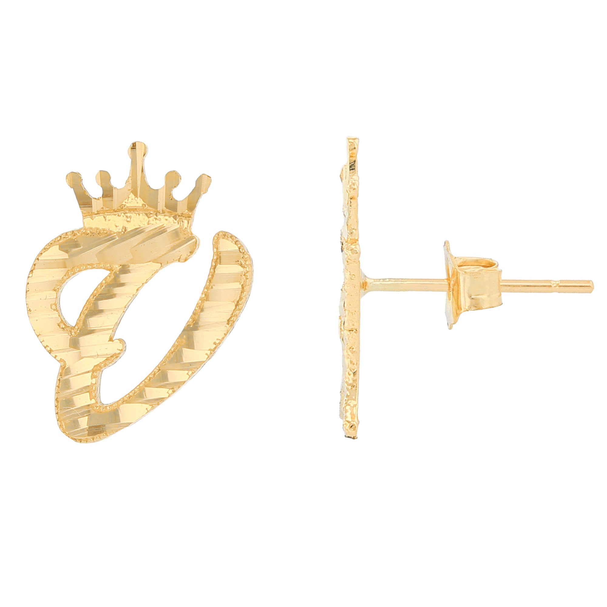 Regal Crown Design Diamond Cut Accent Initial Letter Earrings (JackAni# E13636)