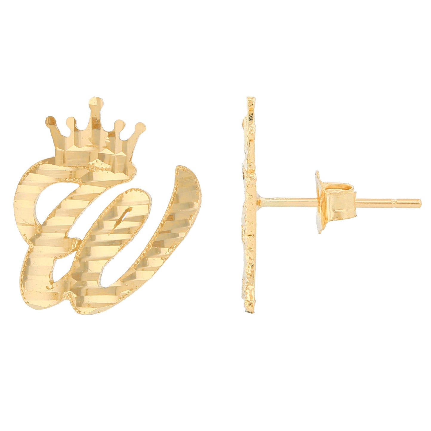 Regal Crown Design Diamond Cut Accent Initial Letter Earrings (JackAni# E13636)