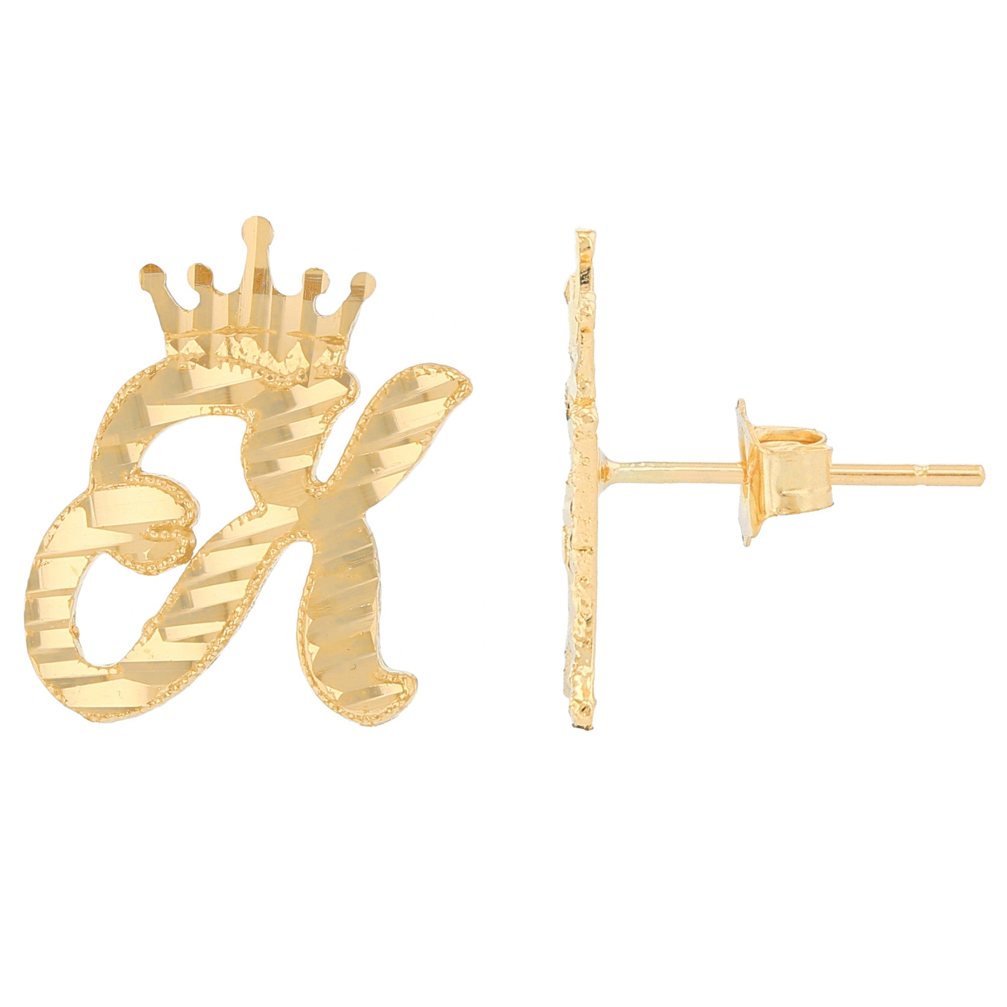 Regal Crown Design Diamond Cut Accent Initial Letter Earrings (JackAni# E13636)