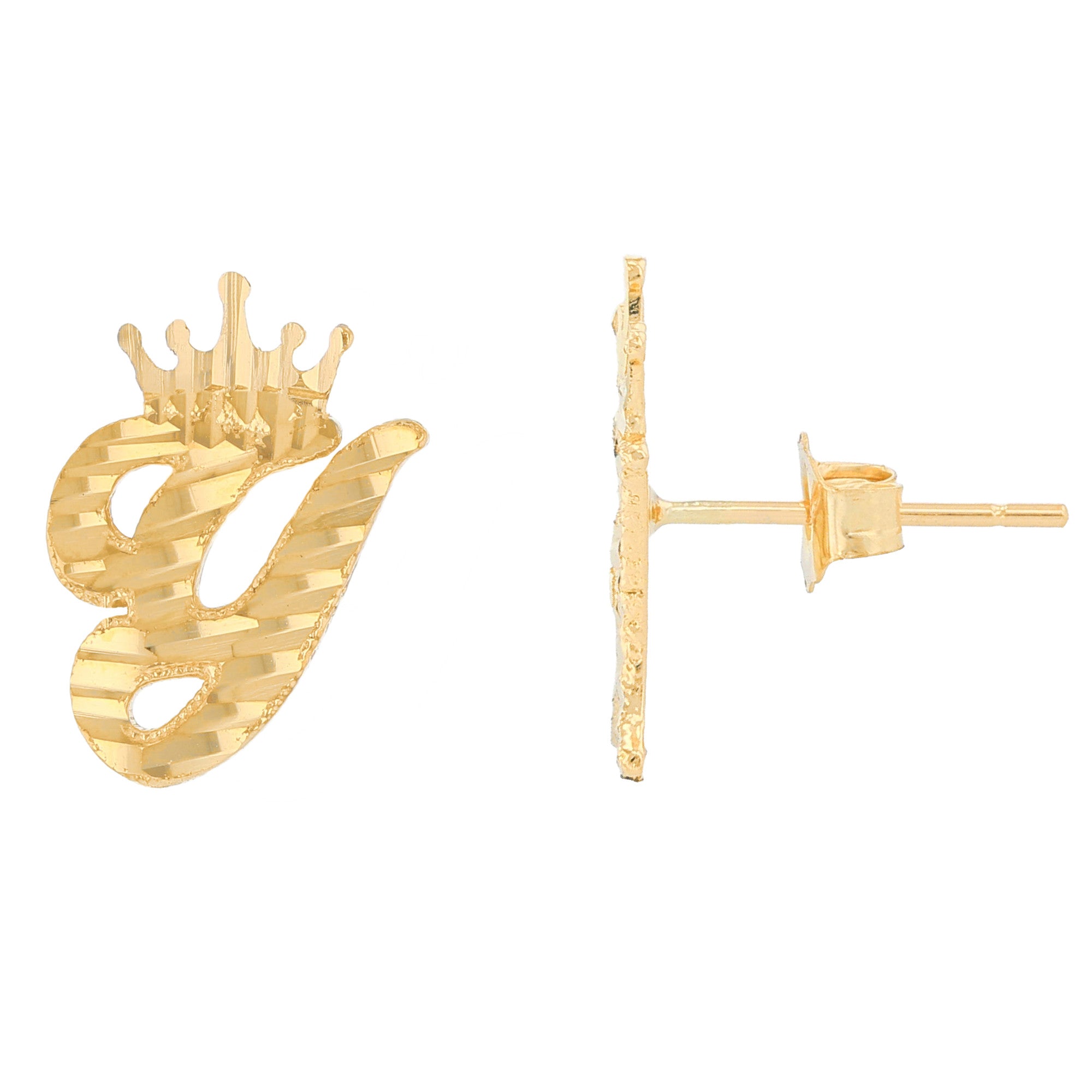 Regal Crown Design Diamond Cut Accent Initial Letter Earrings (JackAni# E13636)