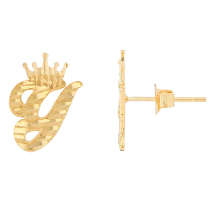 Regal Crown Design Diamond Cut Accent Initial Letter Earrings (JackAni# E13636)