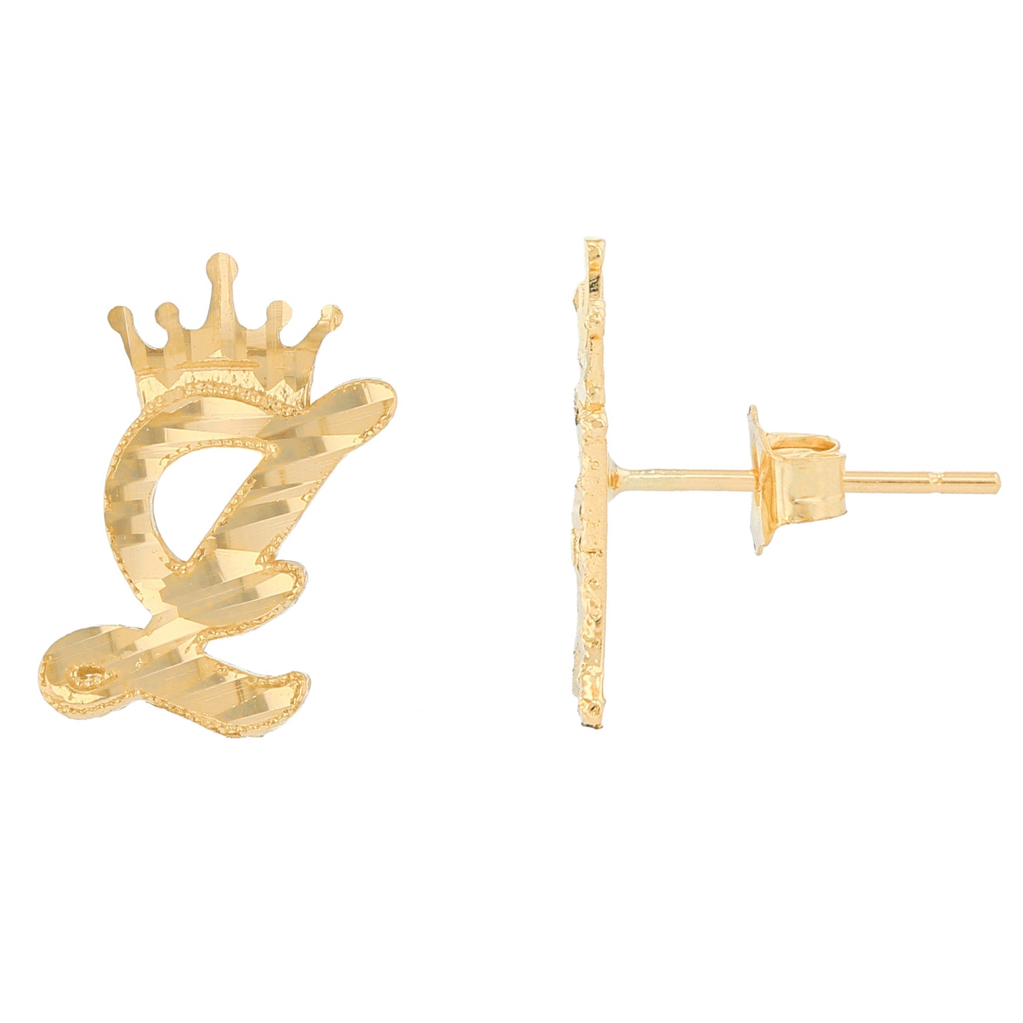 Regal Crown Design Diamond Cut Accent Initial Letter Earrings (JackAni# E13636)