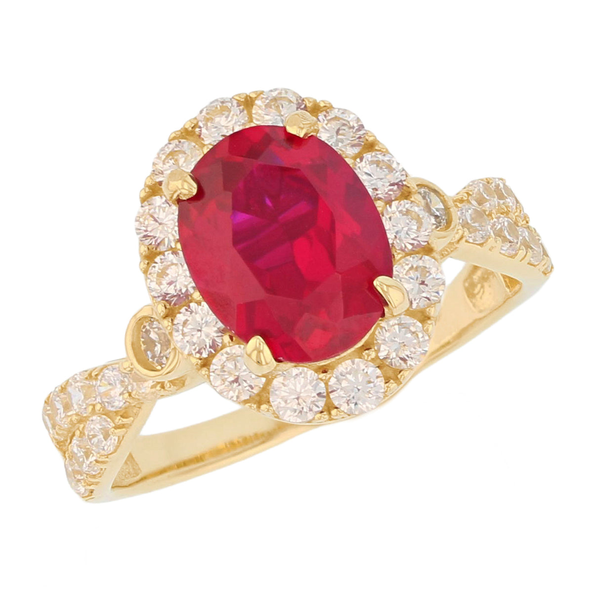 Gold Simulated Birthstone Women's Ring with Halo (JackAni# R14240)