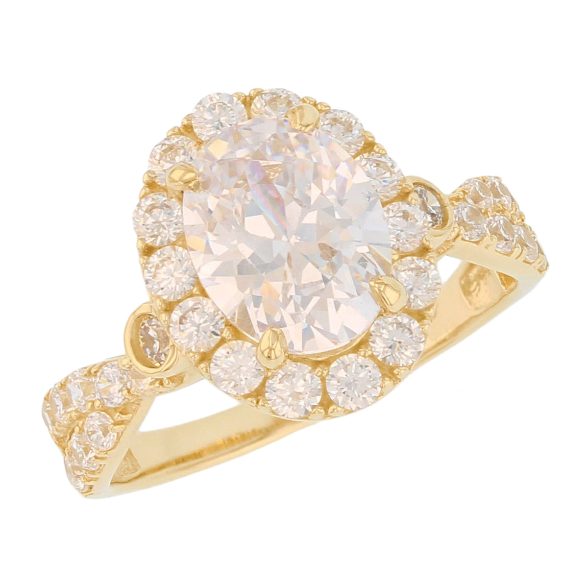 Gold Simulated Birthstone Women's Ring with Halo (JackAni# R14240)