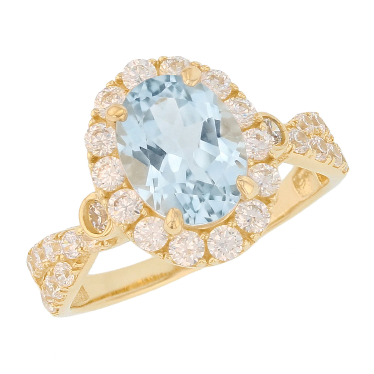 Gold Simulated Birthstone Women's Ring with Halo (JackAni# R14240)