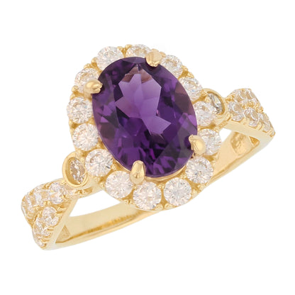 Gold Simulated Birthstone Women's Ring with Halo (JackAni# R14240)