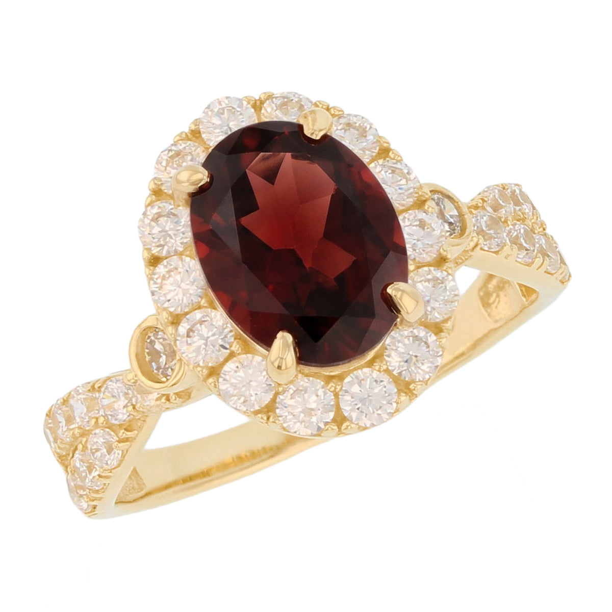 Gold Simulated Birthstone Women's Ring with Halo (JackAni# R14240)