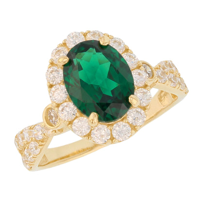 Gold Simulated Birthstone Women's Ring with Halo (JackAni# R14240)