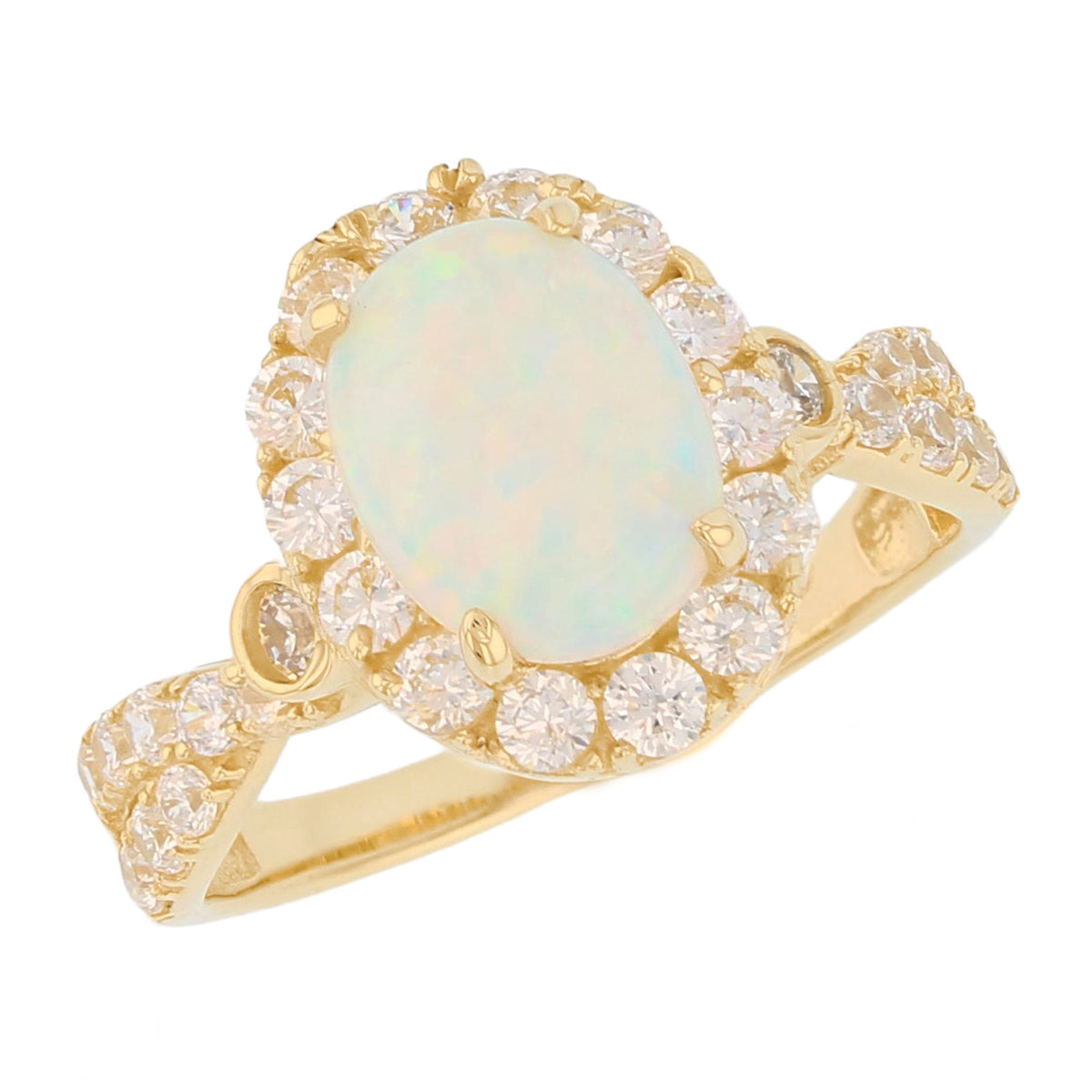 Gold Simulated Birthstone Women's Ring with Halo (JackAni# R14240)