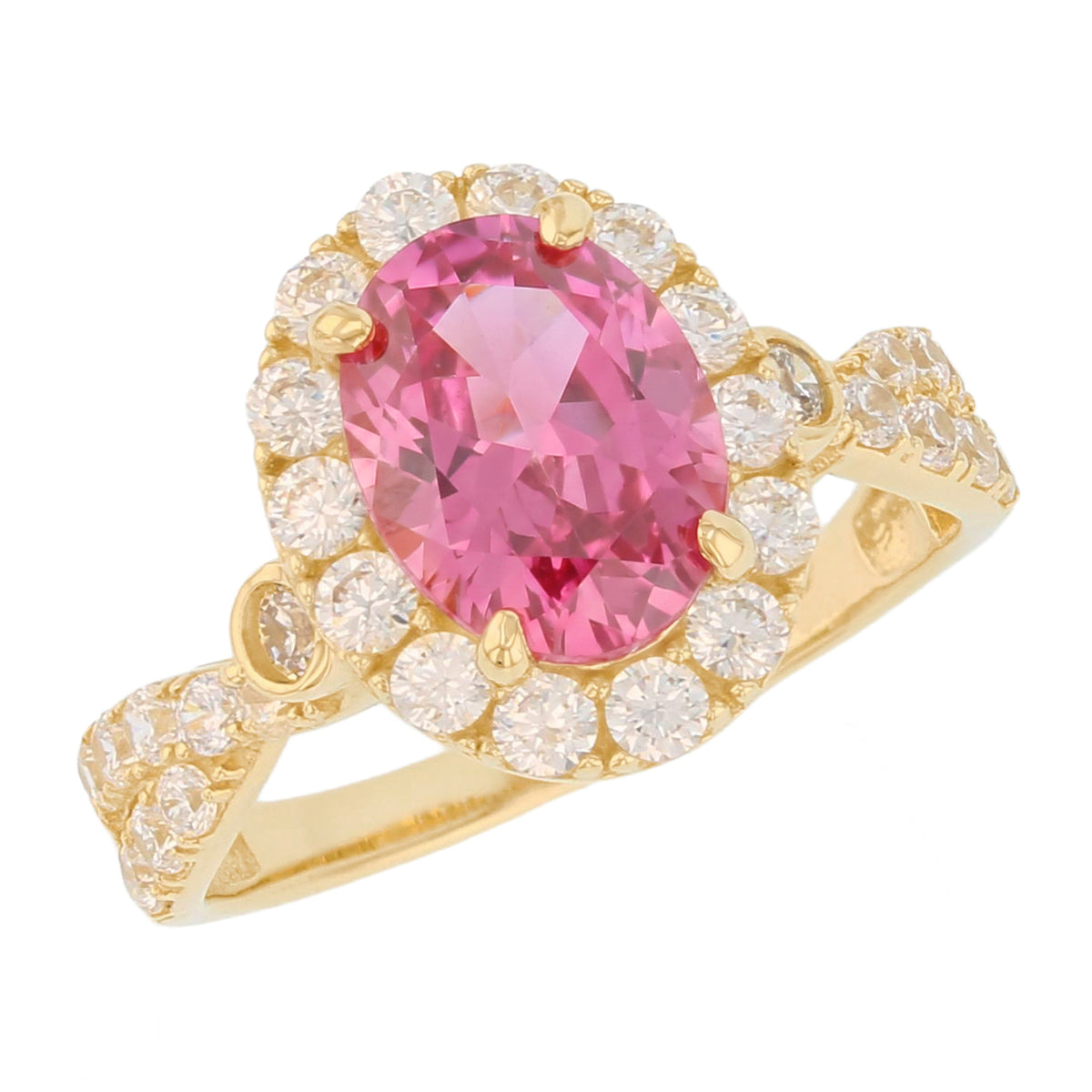 Gold Simulated Birthstone Women's Ring with Halo (JackAni# R14240)