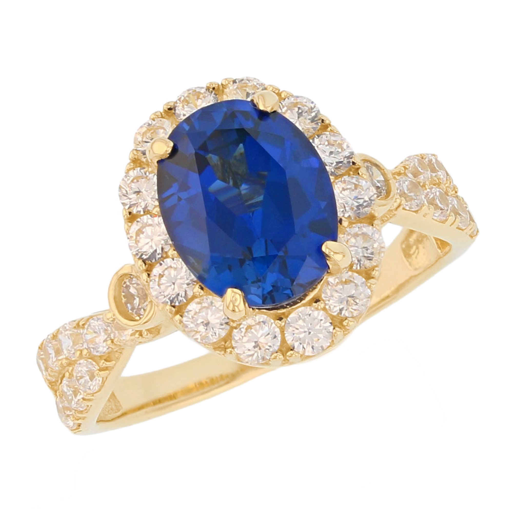 Gold Simulated Birthstone Women's Ring with Halo (JackAni# R14240)