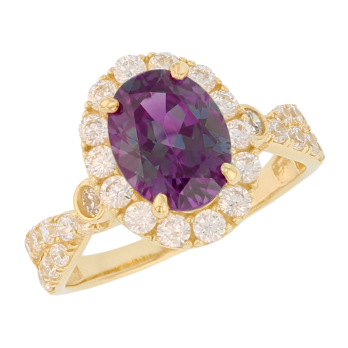 Gold Simulated Birthstone Women's Ring with Halo (JackAni# R14240)