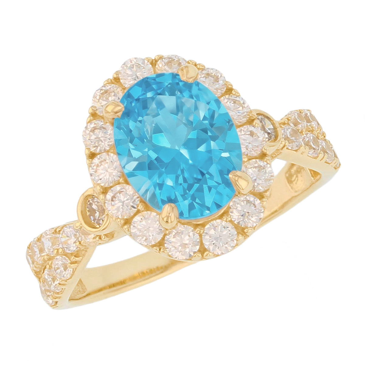 Gold Simulated Birthstone Women's Ring with Halo (JackAni# R14240)