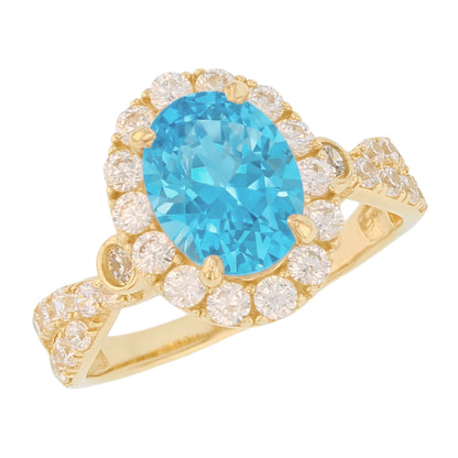 Gold Simulated Birthstone Women's Ring with Halo (JackAni# R14240)