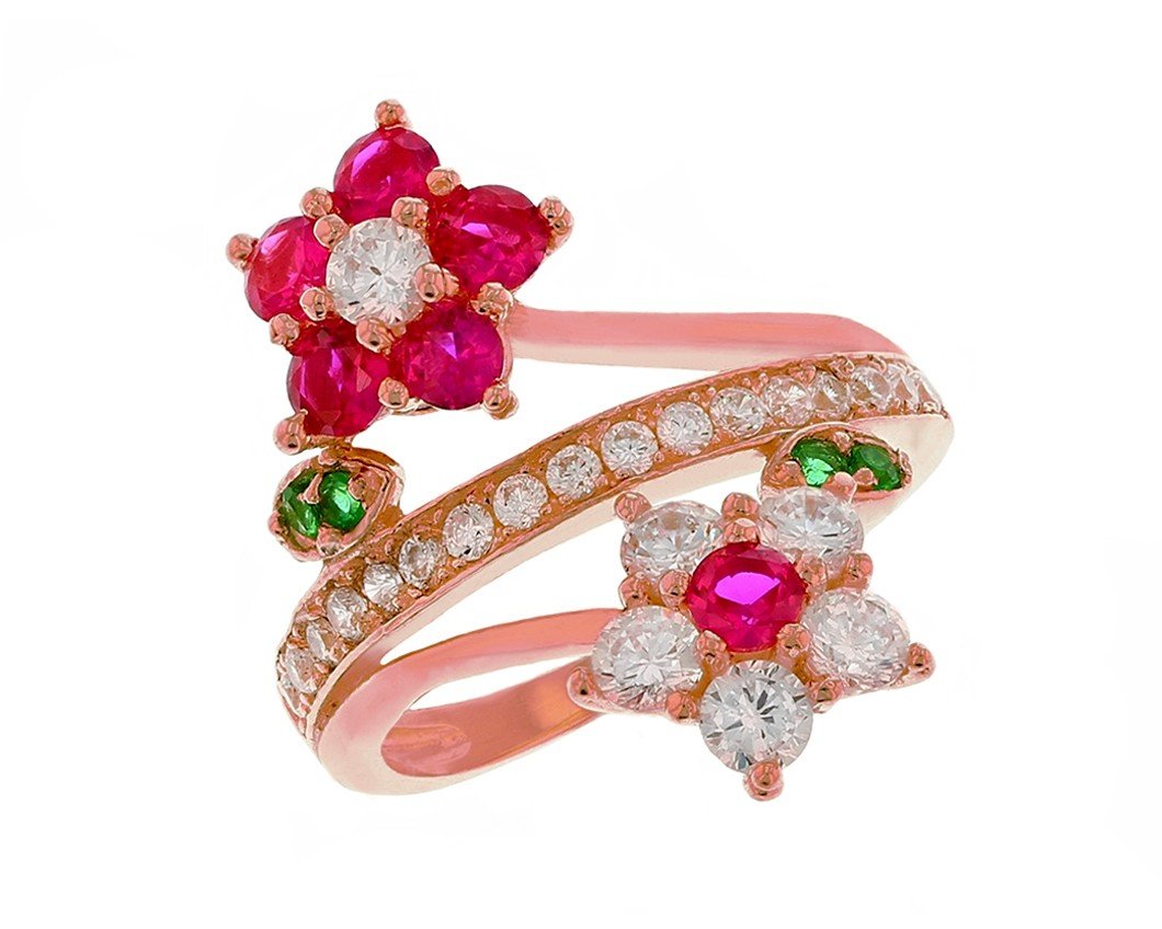 Beautiful Double Flower Ring with Center Band (JackAni# R11575)