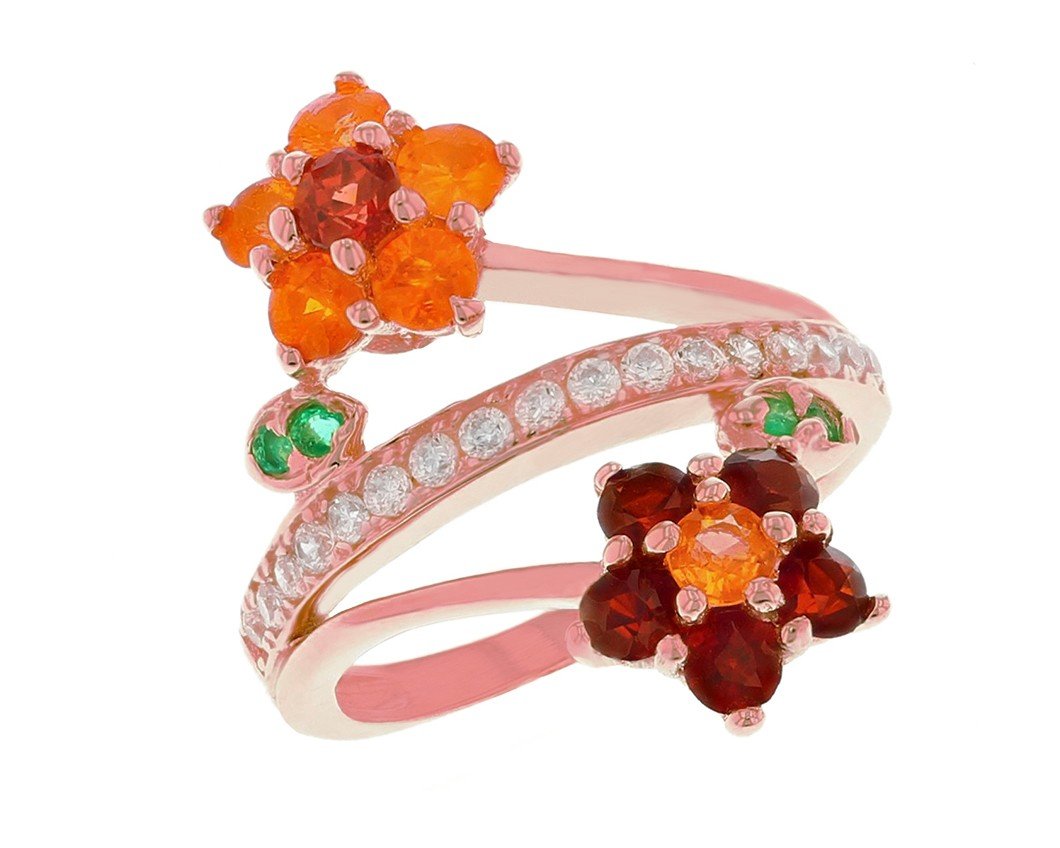 Beautiful Double Flower Ring with Center Band (JackAni# R11575)