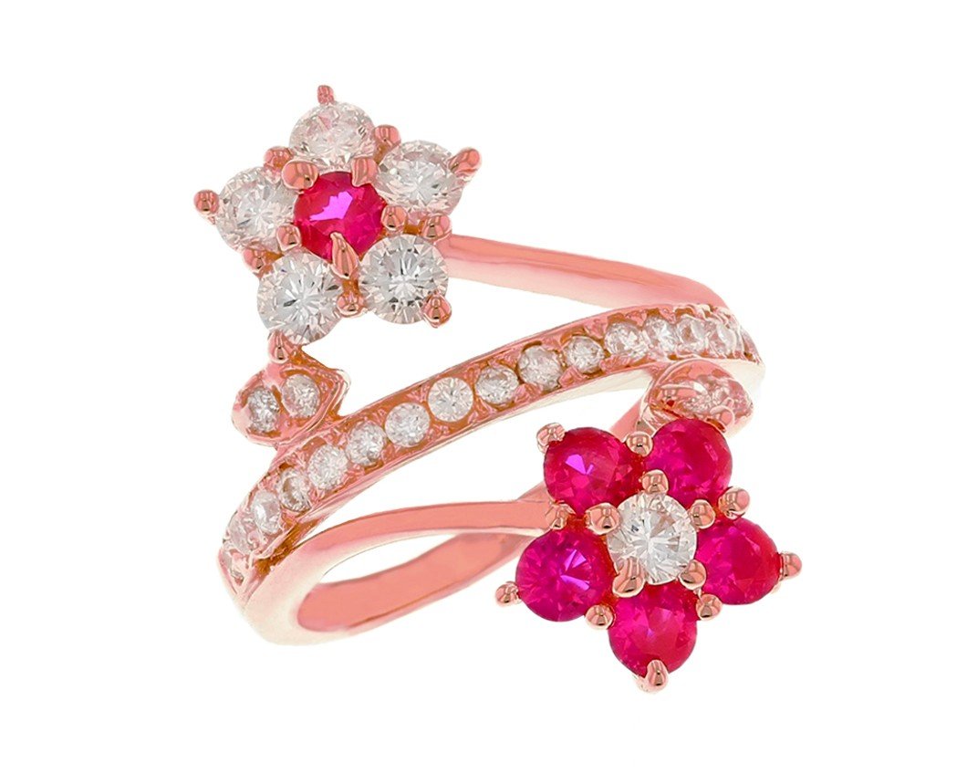 Beautiful Double Flower Ring with Center Band (JackAni# R11575)