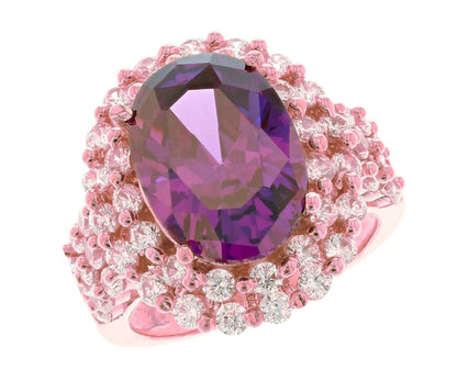 Gold Purple Simulated Alexandrite Womens Birthstone Ring (JackAni# R11574)