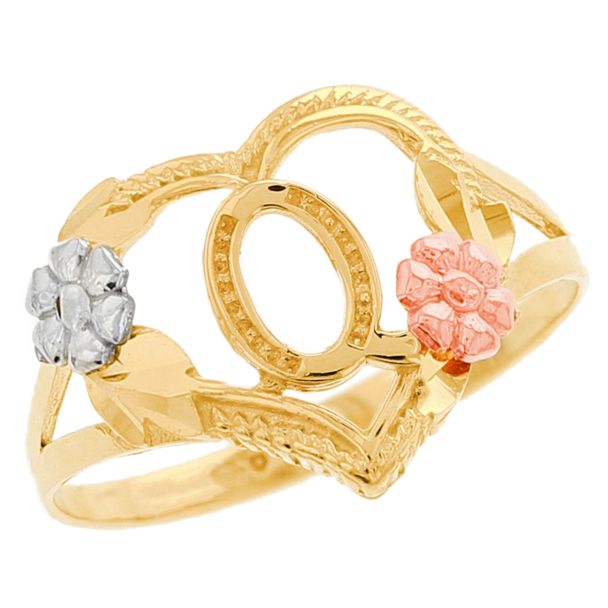 Heart Shaped Initial A to Z Ring with Flower Accents (JackAni# R12358)