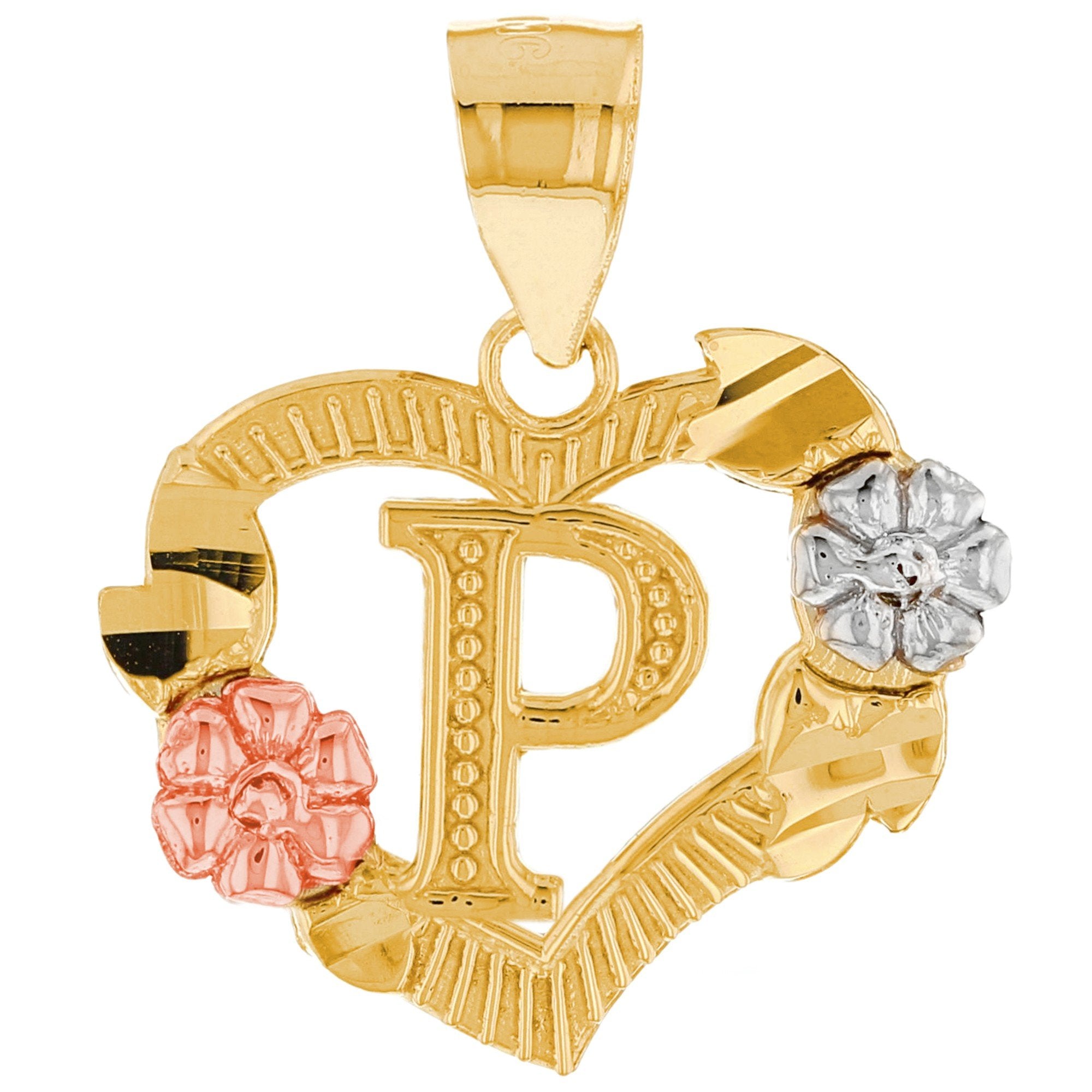 Heart Shaped Initial Pendant with Flower Accents (JackAni# P12358)