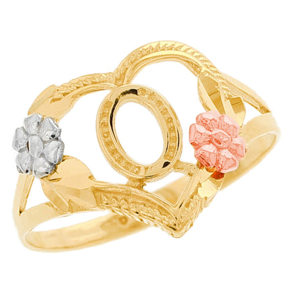 Heart Shaped Initial A to Z Ring with Flower Accents (JackAni# R12358)