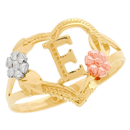 Heart Shaped Initial A to Z Ring with Flower Accents (JackAni# R12358)