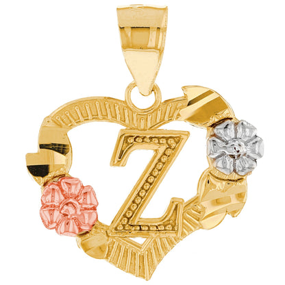 Heart Shaped Initial Pendant with Flower Accents (JackAni# P12358)