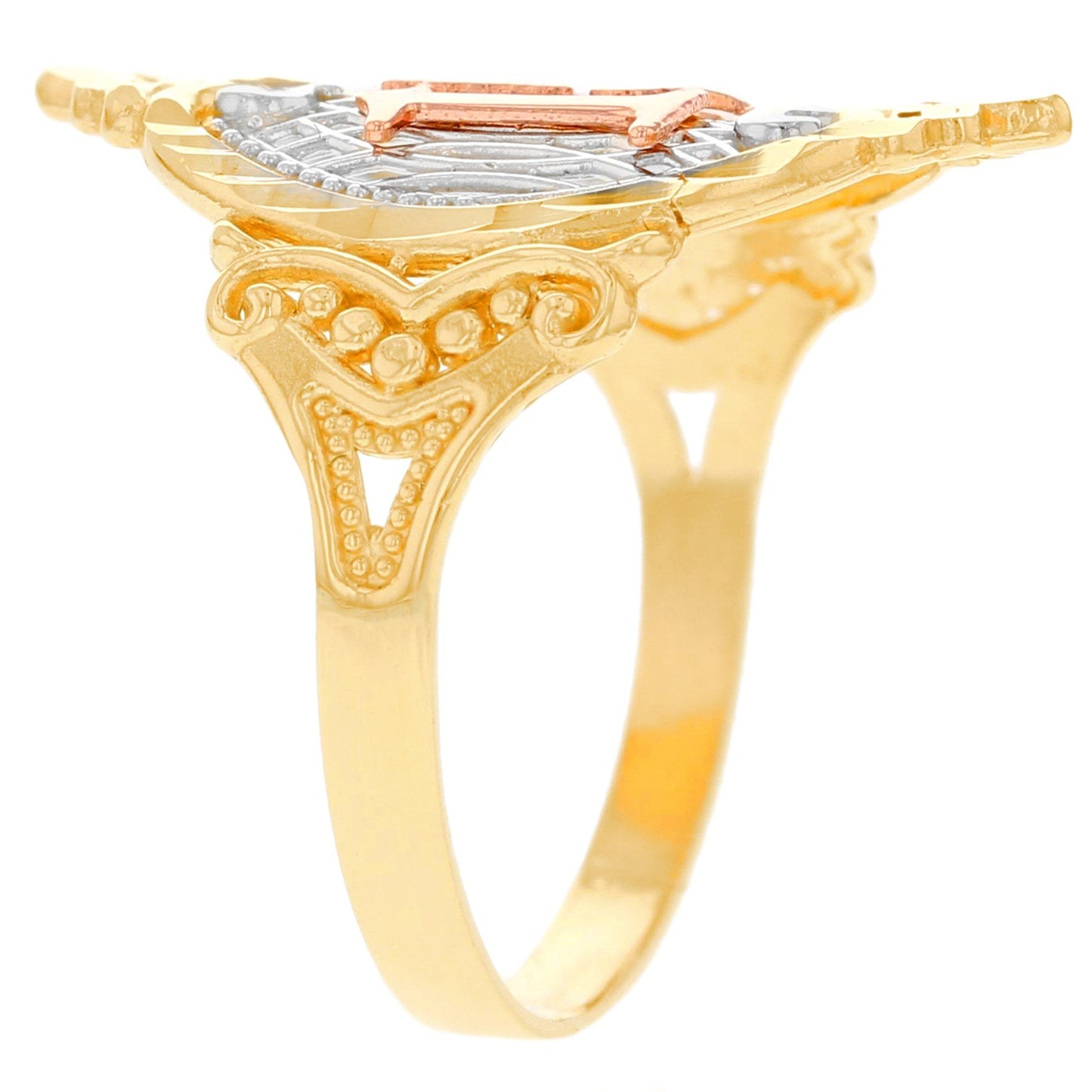 Gold Quinceañera Womens Girl Quince Años Diamond Cut Ring (JackAni# R12354)