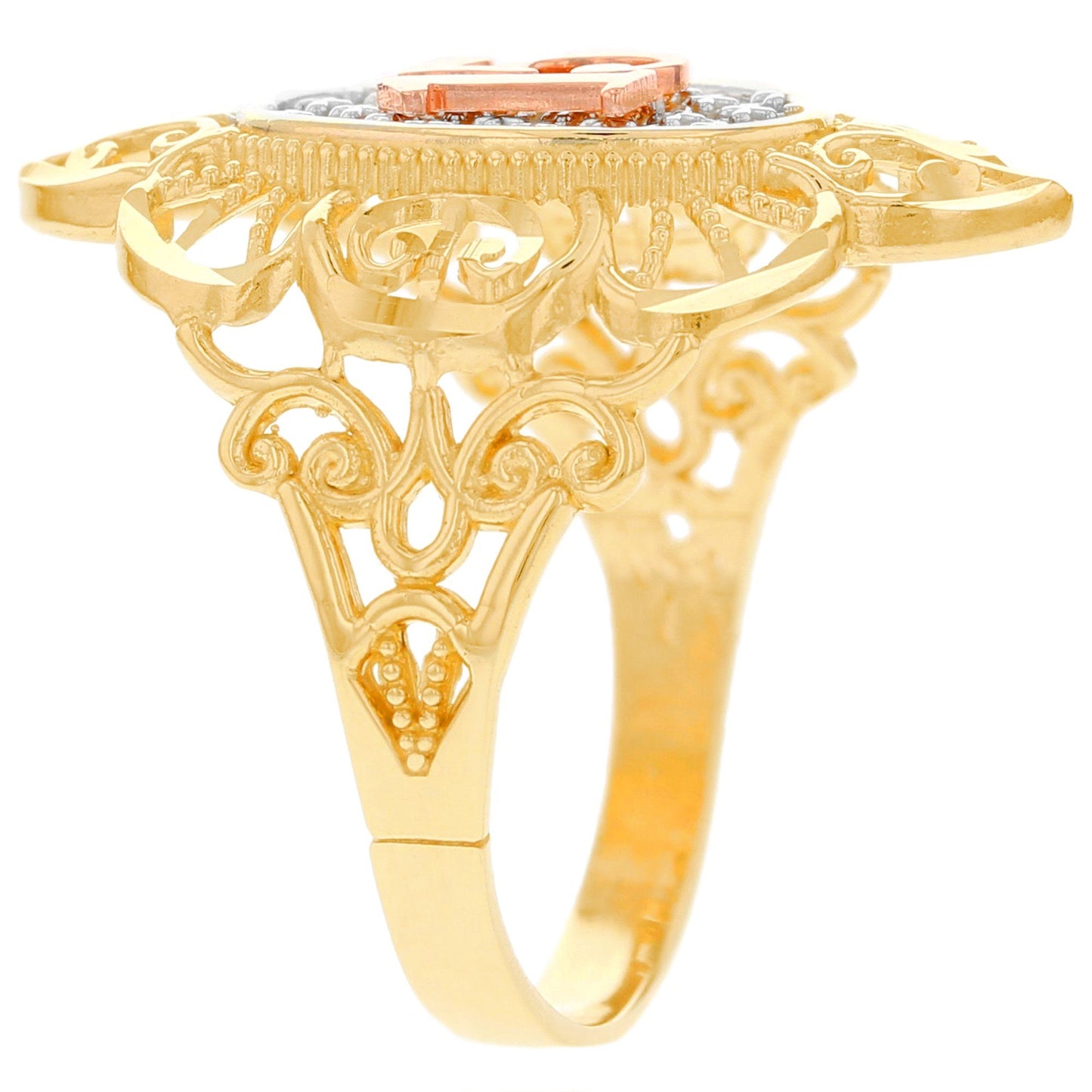 Gold Quince Años Womens Diamond Cut Girl Ring (JackAni# R12353)