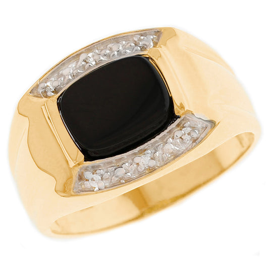 Gold Black Onyx Mens Diamond Ring (JackAni# R13186)