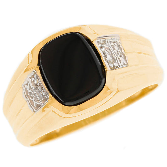 Gold Black Onyx Mens Diamond Ring (JackAni# R13187)
