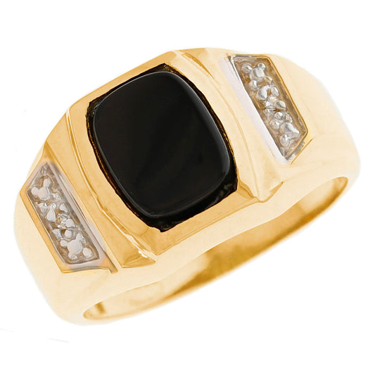 Gold Black Onyx Mens Diamond Ring (JackAni# R13193)