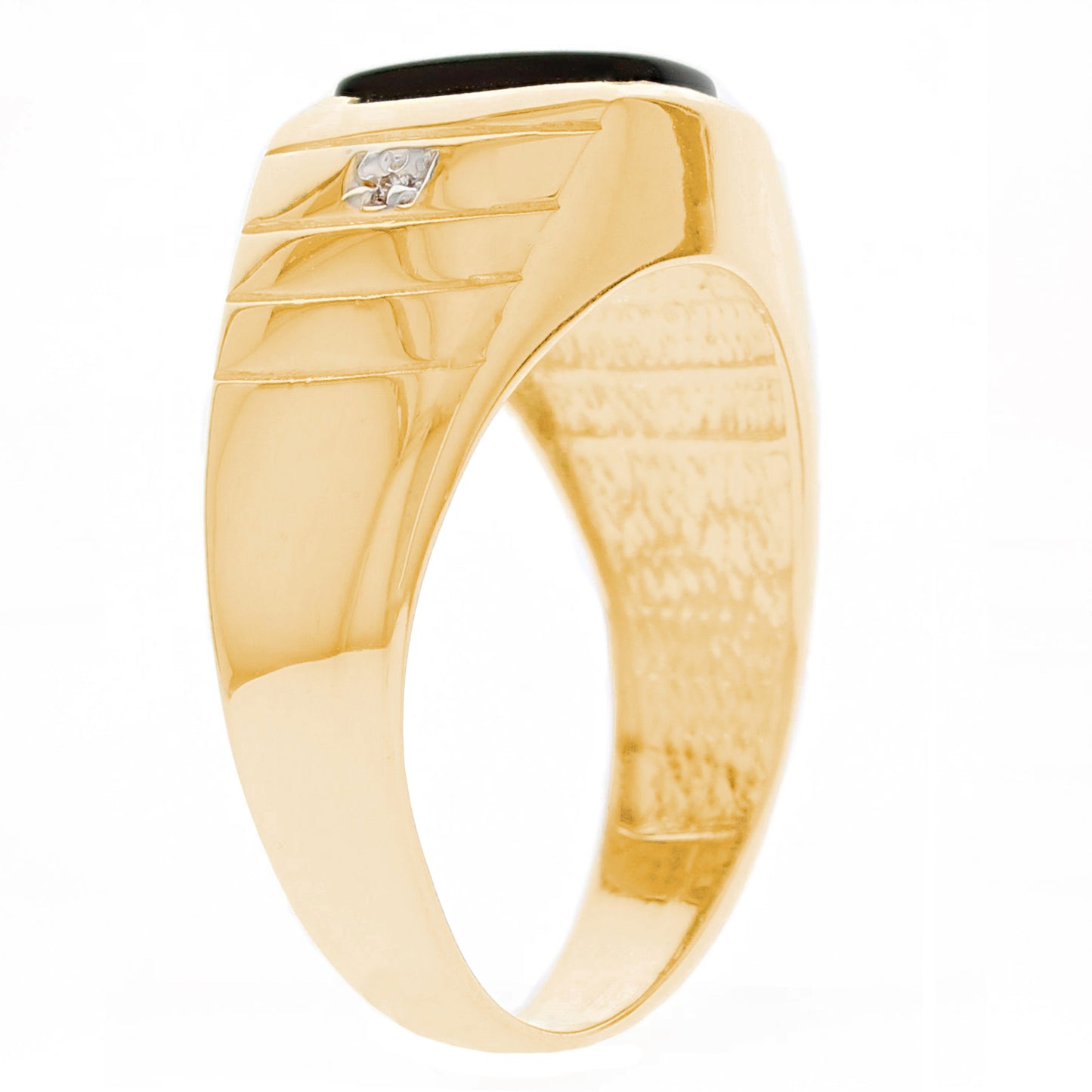 Gold Black Onyx Mens Diamond Natural Stone Ring (JackAni# R13188)