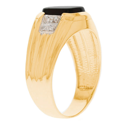 Gold Black Onyx Mens Diamond Ring (JackAni# R13187)