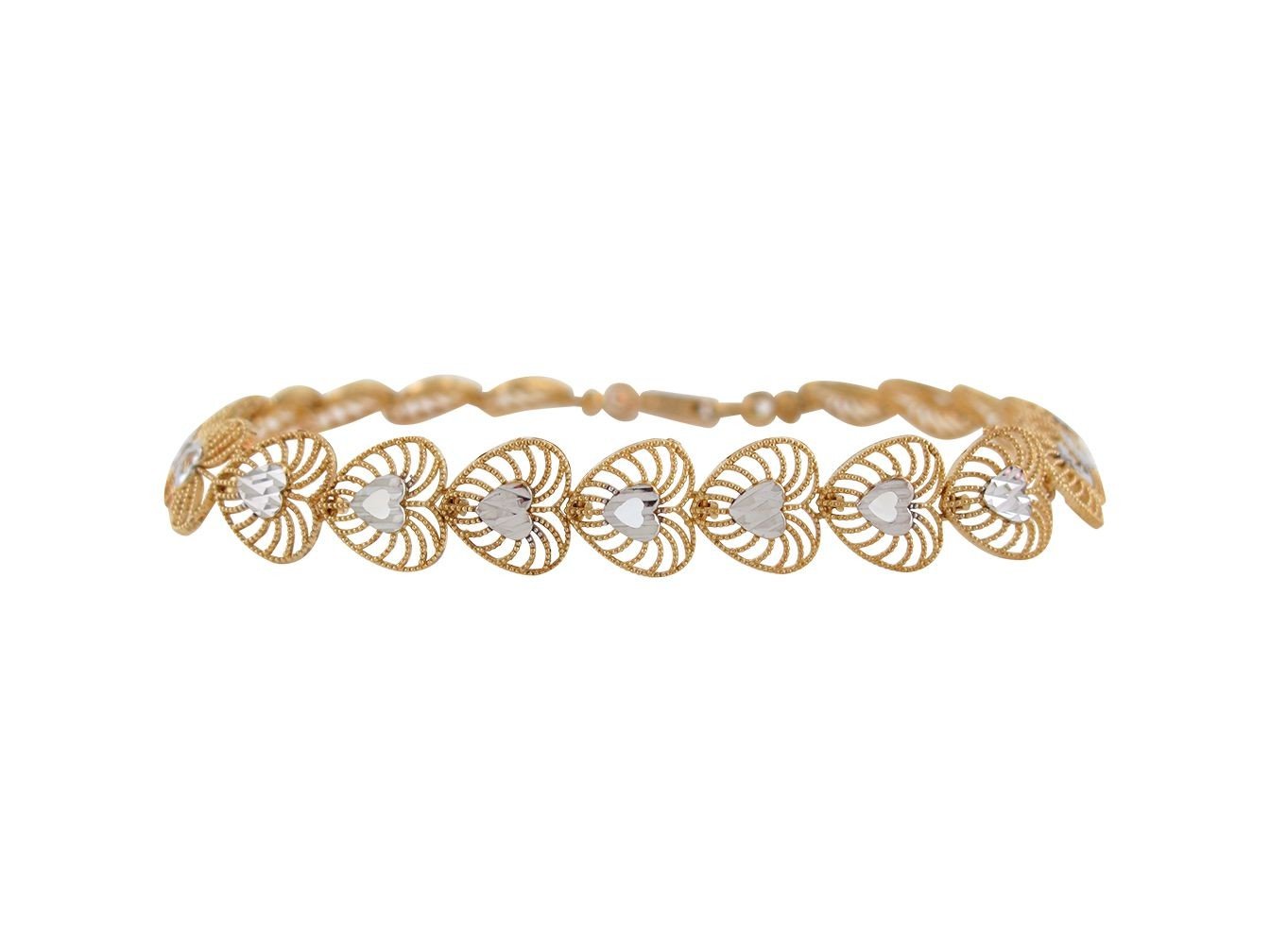Gold Womens Heart Diamond Cut Filigree Bracelet (JackAni# B9370)
