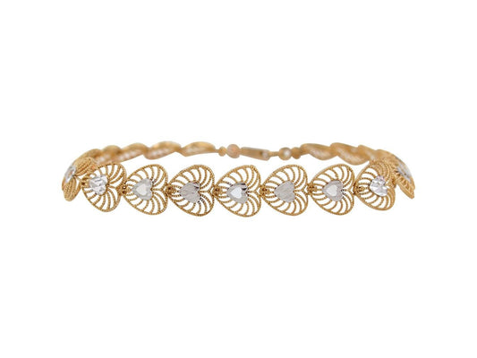 Gold Womens Heart Diamond Cut Filigree Bracelet (JackAni# B9370)