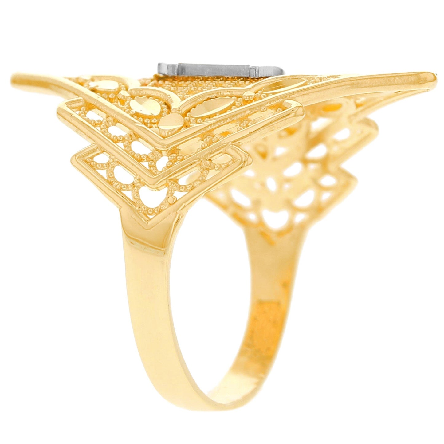 Gold Quince Años Quinceañera Womens Girl Diamond Cut Ring (JackAni# R12347)