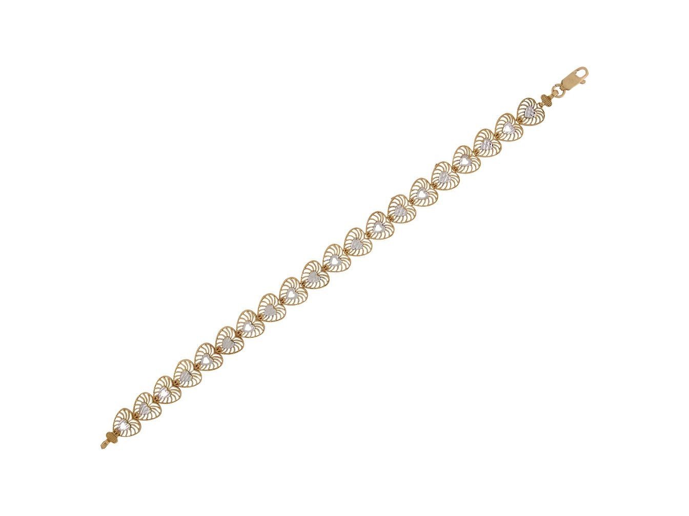 Gold Womens Heart Diamond Cut Filigree Bracelet (JackAni# B9370)