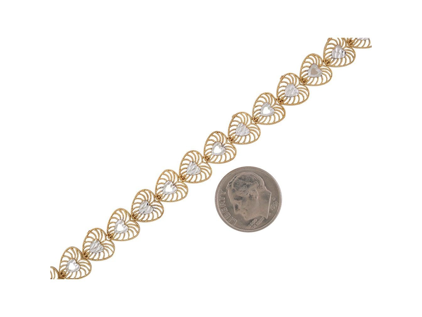 Gold Womens Heart Diamond Cut Filigree Bracelet (JackAni# B9370)