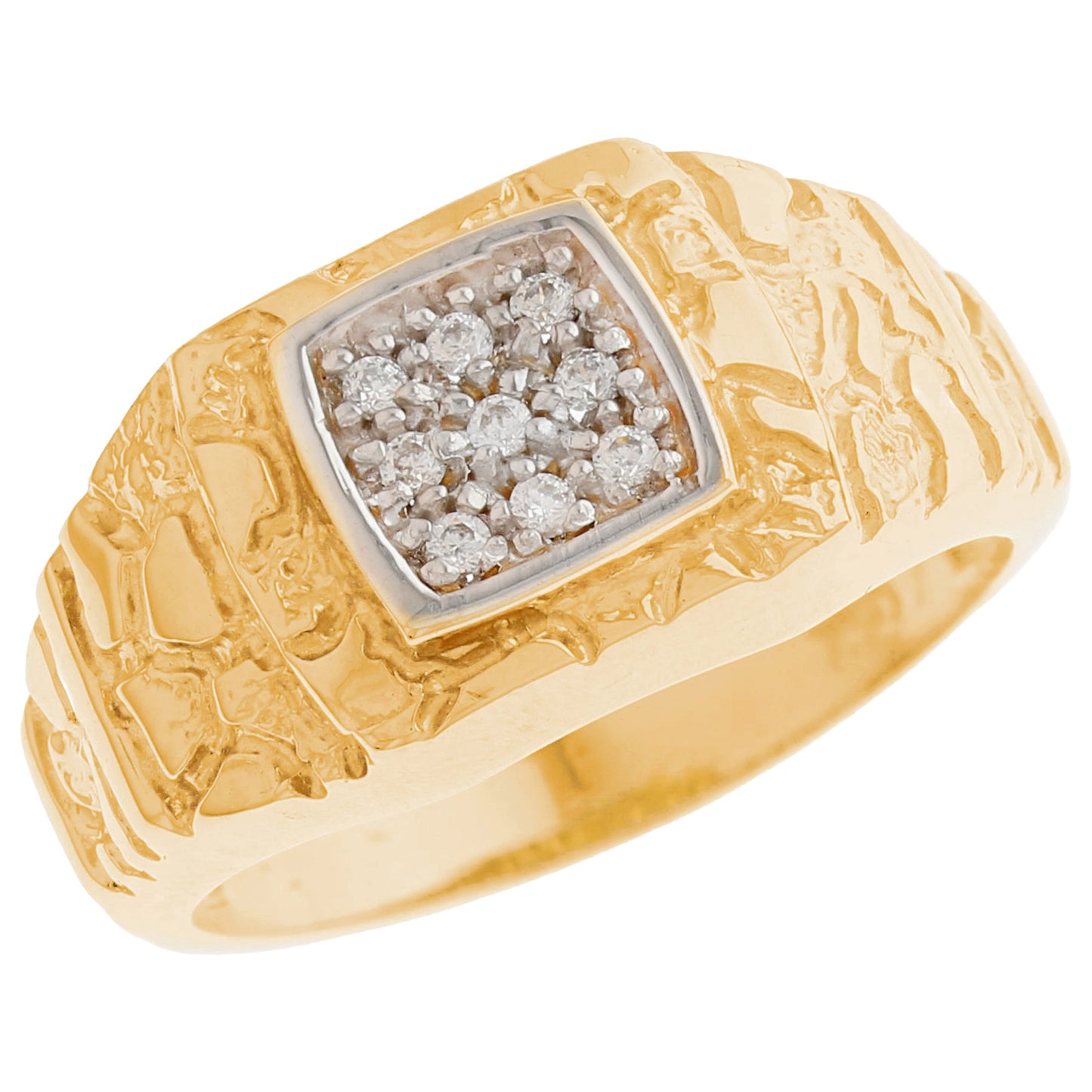 Gold Diamond Mens Cluster Nugget Ring (JackAni# R13170)