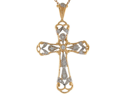 Gold Diamond Womens Religious Cross Pendant (JackAni# P9578)