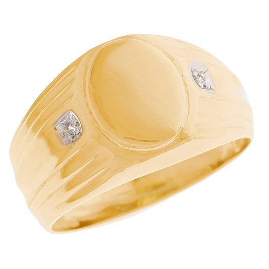 Gold Regal Oval Signet Diamond Mens Ring (JackAni# R13165)
