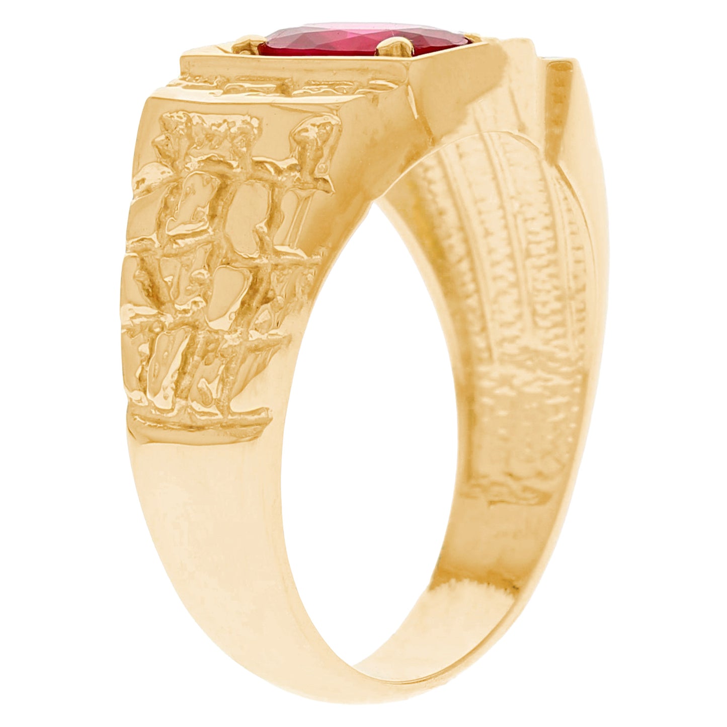 Gold Elegan Nugget Red Simulated Ruby Mens Diamond Ring (JackAni# R13194)