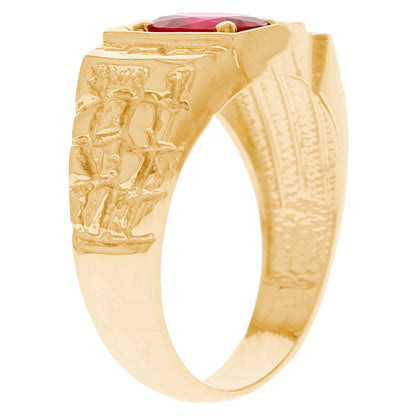 Gold Elegan Nugget Red Simulated Ruby Mens Diamond Ring (JackAni# R13194)