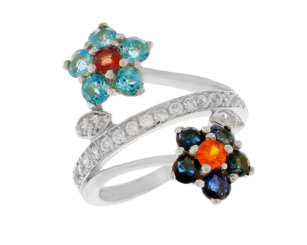 Beautiful Double Flower Ring with Center Band (JackAni# R11575)