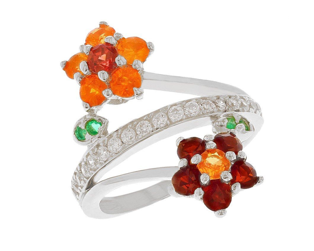 Beautiful Double Flower Ring with Center Band (JackAni# R11575)