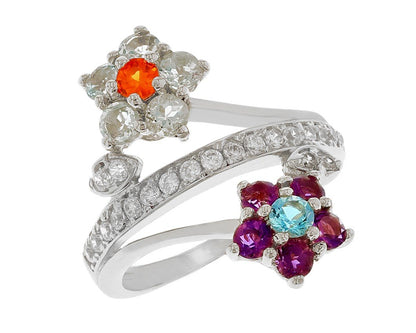 Beautiful Double Flower Ring with Center Band (JackAni# R11575)