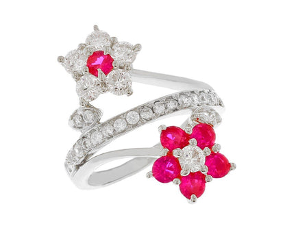 Beautiful Double Flower Ring with Center Band (JackAni# R11575)